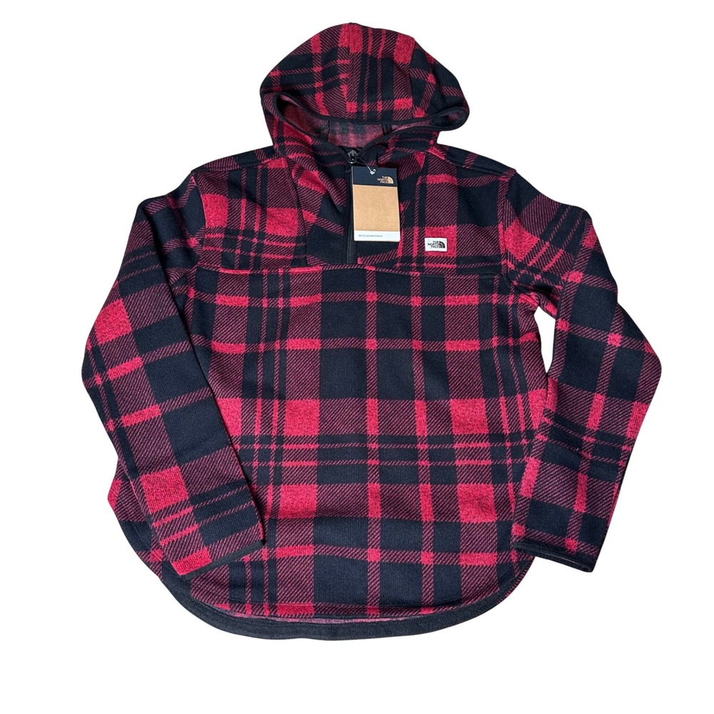 The North Face Womens Crescent Pullover Hoodie Red Black Plaid S NEW